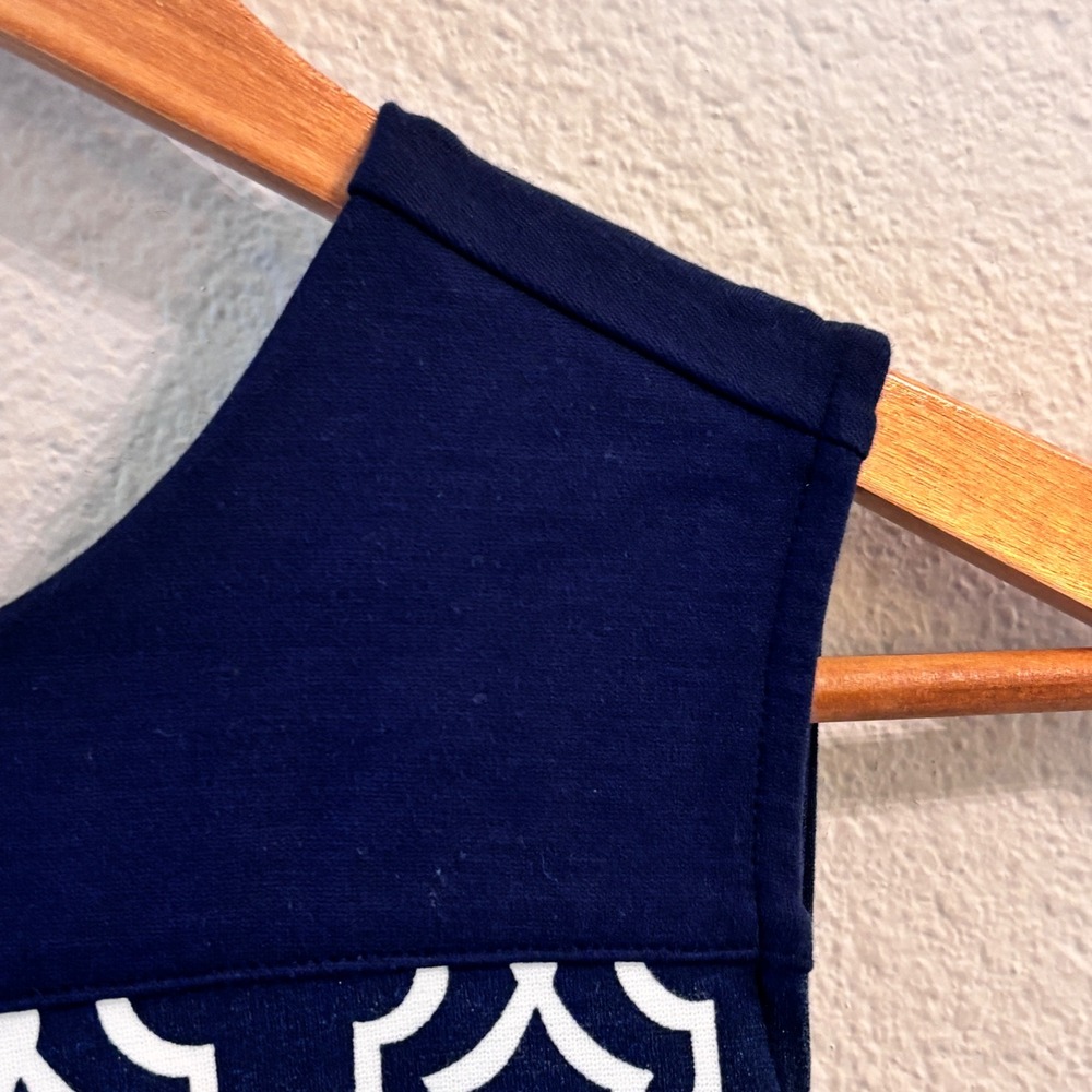 Lands‎ End Fit and Flare Dress 0P Navy Blue White Geometric Trellis Nautical - Picture 7 of 12